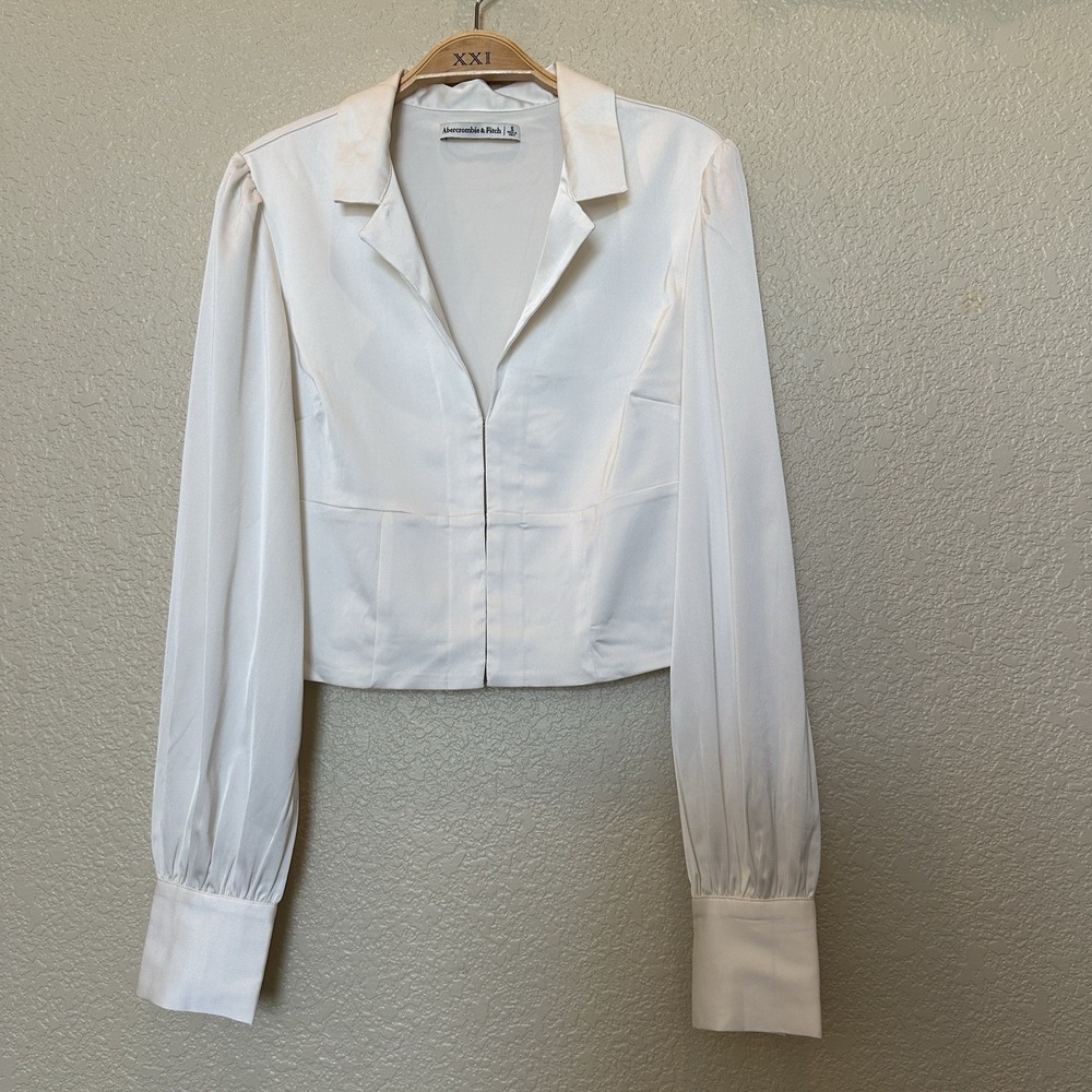 Y2k Abercrombie & Fitch A&F Satin Long Sleeve Top Blouse Shirt Size Small
